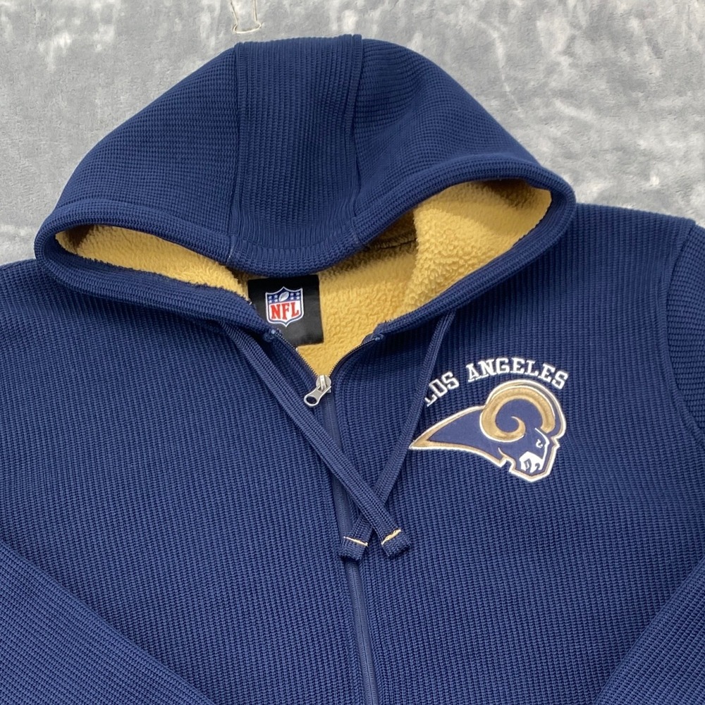 NFL Los Angeles Rams Knit Sherpa Lined Full Zip Hoodie Jacket Mens XL Navy Blue